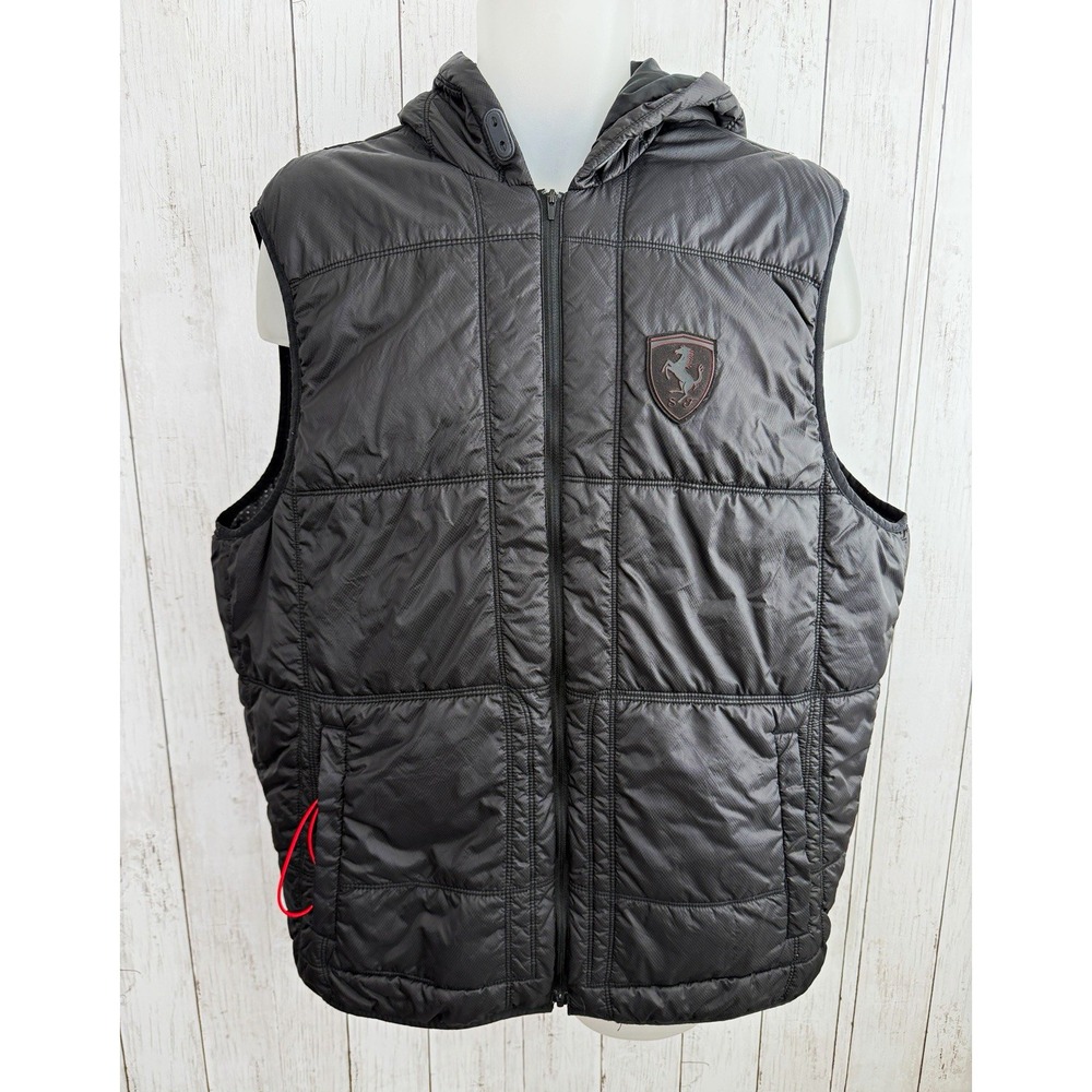 Men's PUMA Scuderia Ferrari Full Zip Hooded Puffer Vest Black Size XL